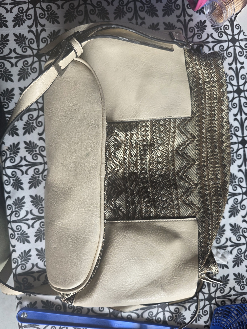 Women’s Cream Shoulder Bag with Woven Accent-Steve Madden